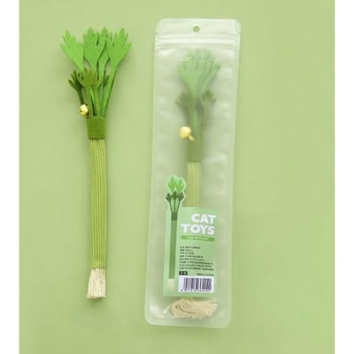 1 stuk realistisch kattenspeeltje in de vorm van selderij en zilverrank met belletje, duurzaam kauwspeeltje voor huisdieren Wooden Celery Toy