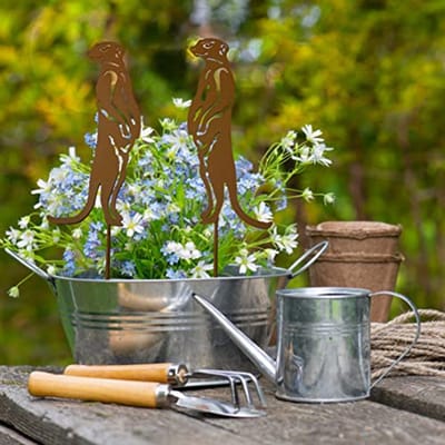 2 stuks stokstaartjes tuinstekers 32 cm - roestlook metaal tuinaccessoires