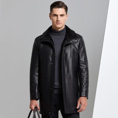 Winter Echt Leren Jas voor Mannen, Middelbare Leeftijd Vader, Schapenvacht Jas, Fluweel en Verdikte Vacht Alles-in-één Halflange Jas XL black