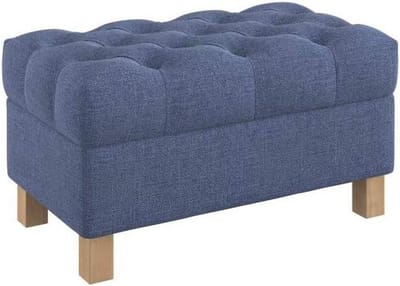 Opbergbankje - Voetenbankje Deken Kist - Extra Zitplaats - Diep Geknoopt - 80 cm Breed - Naturel Blauw