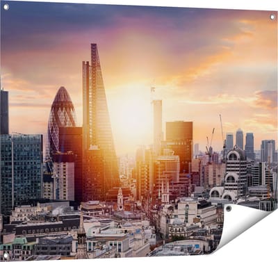 Gards Tuinposter Londen Stad bij Zonsopgang - 100x80 cm - Tuindoek - Tuindecoratie - Wanddecoratie buiten - Tuinschilderij