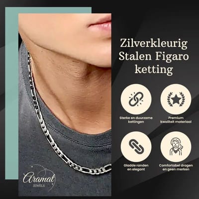 Aramat Jewels | Halskettingen | RVS Figaro Ketting Zilverkleurig – Klassieke Schakelketting Staal Unisex | 8mm / 50cm |50cm | | Staal | Volwassenen | Verkleurd niet