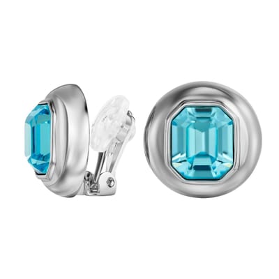 Traveller Clip Oorbellen - Oorclips Dames - Geplatineerd - Kristallen - Aqua Bohemica Blauw - Octagon - 13x11mm - Rond - 20mm - 157872