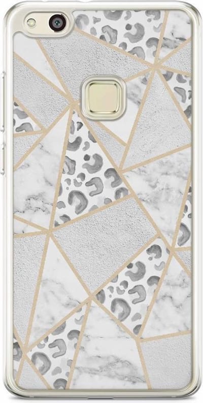 Casimoda® hoesje - Geschikt voor Huawei P10 Lite - Stone & Leopard Print - Siliconen/TPU - Soft Case - Bruin/beige - Luipaardprint