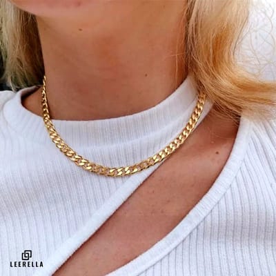 Leerella Unisex Goudkleurig 5mm Cubaanse Schakelketting – 50 cm – Roestvrijstaal