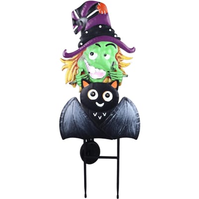 Halloween Tuinsteker Op Zonne-energie Werklampen Heks Vleermuis Stijl Stevig Metaal Halloween Padverlichting voor Decoratie black