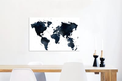Aluminium schilderij 90x60 cm - Wanddecoratie metaal - Wereldkaart - Abstract - Blauw - Metalen muurdecoratie woonkamer - Decoratie industrieel - Foto op dibond - Industriële accessoires slaapkamer