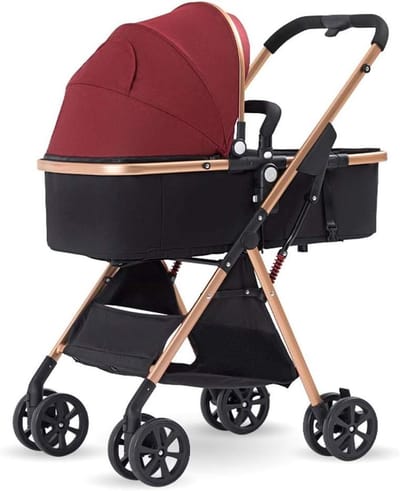 Compacte Kinderwagen - Opvouwbare Buggy - Reizen met baby - Drieweg ademend - 32x77x100cm - Rood