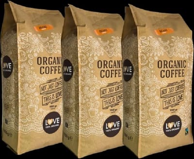 Love 100% Organic Koffiebonen Voordeelverpakking 3 x 1000 gram = Regular 5 = Fairtrade Koffiebonen