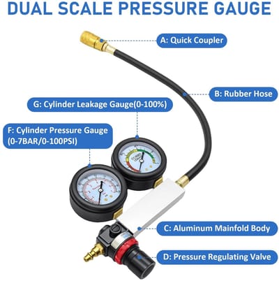 Dailygoods- Compressietester met verlengstaaf - Dubbele manometer - 0-100 psi / 0-7 bar - Leakdown-detector - Gereedschapsset - Professioneel diagnostisch hulpmiddel - Druktester