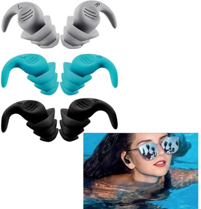 3 pair Oordoppen - Flexibel siliconen - Oordoppen slapen - Hoge Geluidsdemping - Geluidsisolerende oordopjes voor op reis - Oordopjes Slapen-6 cm × 4 cm × 2 cm - Geschikt voor concerten, reizen, studeren en zwemmen - Zwart - Cyaan - Grijs