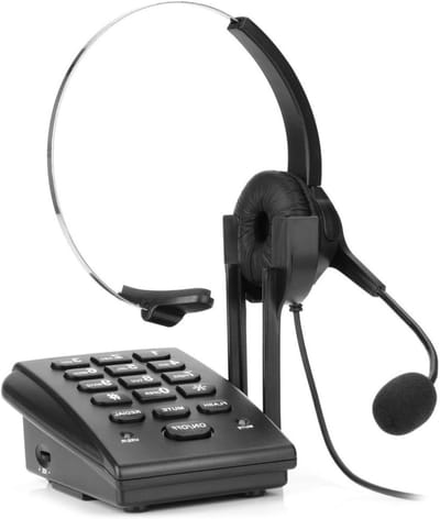 Telefoon met headset - Kantoor telefoon - Zakelijk bellen - Ruisonderdrukkende microfoon - 388 gram - Zwart
