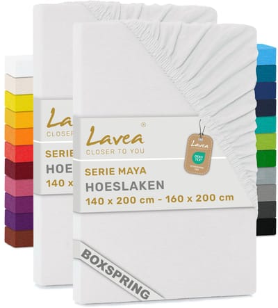 Lavea® Set van 2 Hoeslakens 140x200 cm – voor Dikke Matrassen tot 35 cm, voor Boxspring & Waterbed – 100% Katoen – met Elastiek – Hoge Kwaliteit – Wit