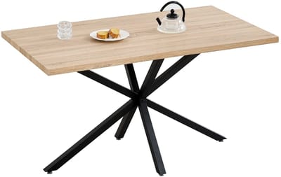 QUESTYR Eettafel – 140×80 cm – Licht Hout – Moderne Rechthoekige Eettafel voor 4–6 Personen – Stabiel Metalen Onderstel – Stijlvolle Keukentafel
