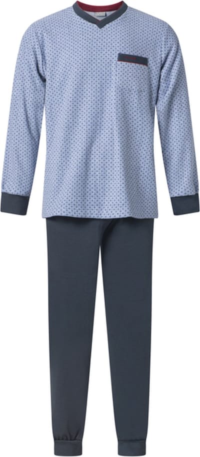 Gentlemen - warme heren pyjama 114278 - aangeruwd badstof - blauw - maat L