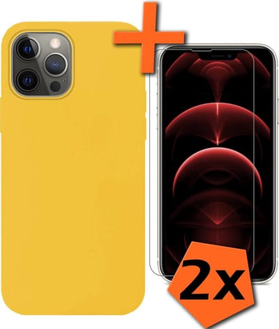 Hoes - Met 2x Screenprotector - Geschikt voor Apple iPhone 13 Pro - Sterk & Shockproof - Back Cover - Siliconen Case - Telefoon Hoes - Geel