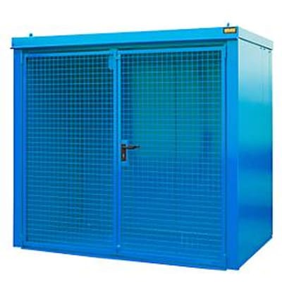 Gasflessencontainer BAUER GFC-B M3, B 1570 x D 2425 x H 2265, voor 45 gasflessen, brandwerend, afsluitbaar, blauw