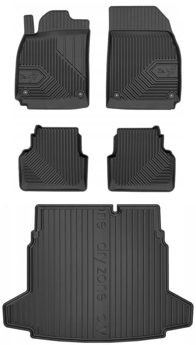 Frogum No.77 Automatenset + Dry Zone Kofferbakmat - Geschikt voor Saab 9-3 II Sedan (2002-2011) - 5-delig - Perfecte Pasvorm - TPE Rubber - Hoge Rand - Geurloos - Zwart