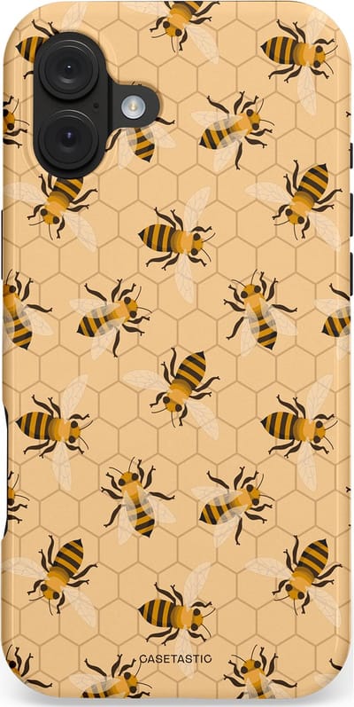 Casetastic hoesje geschikt voor Apple iPhone 16 Plus - MagSafe - Dubbellaagse bescherming - Zomer Bijen Look - Fashion Case - Beige Perzik