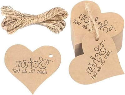 50 Stuks Hartvormige Kraft Papier Cadeau Labels, Mooie Labels voor Valentijnsdag, Bruiloften en Geschenken met Touw