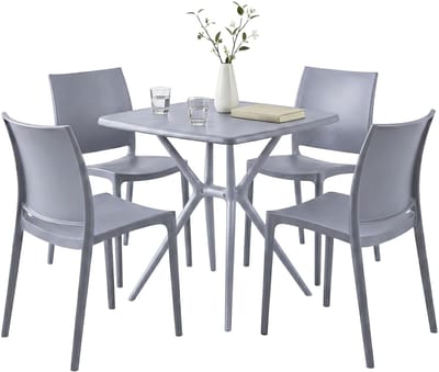 CLP Amino Tuinmeubelset - stapelbaar - 4 stoelen - tafel - weerbestendige - balkonset - voor tuin, balkon en terras - grijs