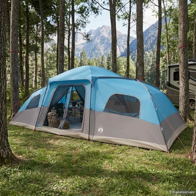 vidaXL - Gezinstent - met - regenhoes - waterdicht - 18-persoons - Blauw
