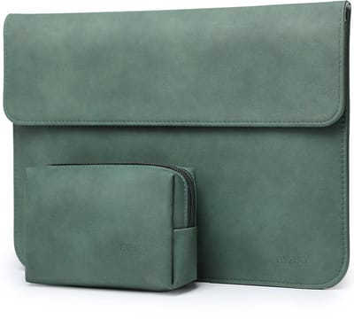 Dailygoods - 13 Inch Laptophoes van Kunstleder met Extra Zakje - Middernacht Groen