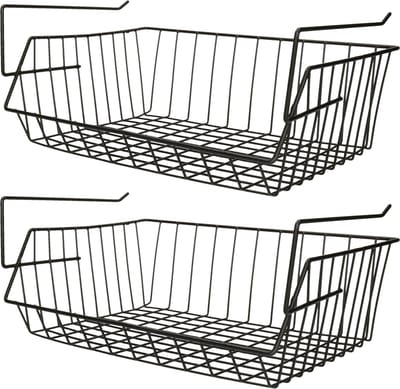 MSV Kastmandje - 2x - opberg/hang mandjes - rvs - zwart - 40 x 27 x 17 cm - draadmand