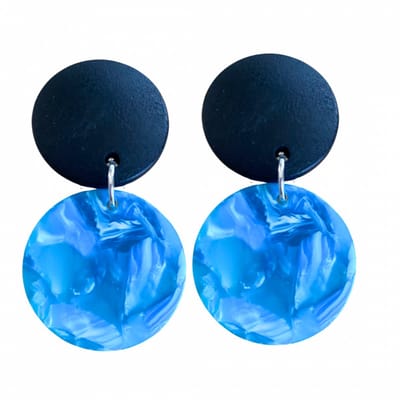 Clip oorbellen -zwart- hout -blauw -epoxy- geen gaatje- Charme Bijoux