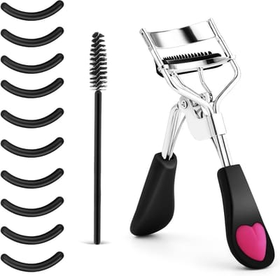 Lash Curler Set met 10 Silicone Pads en Wimperborstel, Professionele Make-up Tool voor Alle Oogvormen, Geen Knelling of Trekking