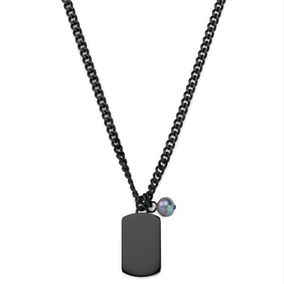 Ocata | Ketting met Zwarte Dog Tag en Zwarte Parel