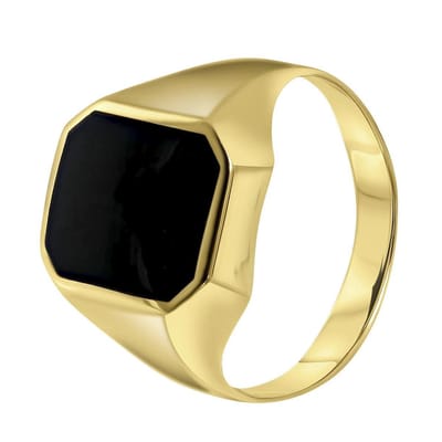 Lucardi Heren Zegelring onyx zeskant - Ring - Vaderdag Cadeautje - 14 Karaat Goud - Geelgoud