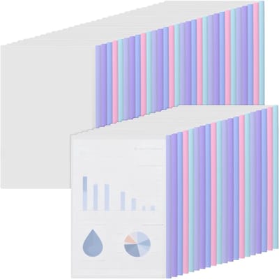 Set van 50 Multicolore A4 Sliding Bar Binders, Transparante Documentmappen met Glijdend Frame, Plastic Rapporthoezen voor Thuis en Kantoor, 8,4 x 12 inch, Perfect voor Organisatie en Presentaties