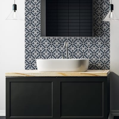 Tegelstickers voor de muur in keuken en badkamer - 24 Rocio Azulejos cementtegelstickers - 24 stickers, 15x15cm