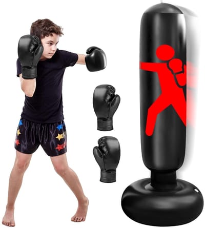 Cosensi- Bokszak 160 cm - Opblaasbare Staande Bokszak - Bokshandschoenen - Geschikt voor Kinderen 3-12 Jaar - Vechtsporten - Robuust PVC Materiaal - Vechtsportzak