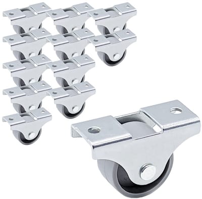 Set van 12 Kleine Vaste Meubelwielen 25mm Grijs Kunststof