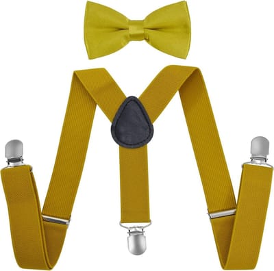 Fako Fashion - Kinder Bretels Met Vlinderstrik - Kinderbretels - Vlinderdas - Strik - Effen - 65cm - Goudkleurig