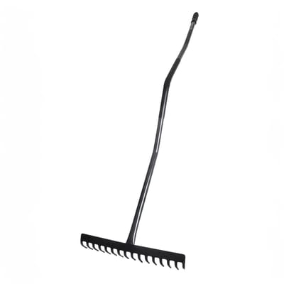 KADAX Tuinhark van metaal, tuingereedschap met metalen kop, gazonhark voor tuin, platte hark voor gazon, hark, bladbreken met steel (zwart-grijs, 16 tanden)
