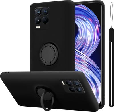 Cadorabo Hoesje geschikt voor Realme 8 4G / 8 PRO in LIQUID ZWART - Beschermhoes van flexibel TPU silicone Case Cover met ring