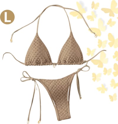Livano Bikini Dames - Meisjes Bikini - Badpak - Push Up - Vrouwen Badkleding - Zwemmen - Sexy Set - Top & Broekje - Koffiekleur - Maat L