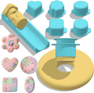 Daity 1 set - Cake Pop-vormenset met 7,87-inch bakplaat – 3D-geprinte uitstekers en uitdrukkers in de vormen hart, vierkant, wolk, ovaal en rond – Bakvormen voor thuisbakken, verjaardagsfeestjes en bruiloftsdesserts (5-delig)