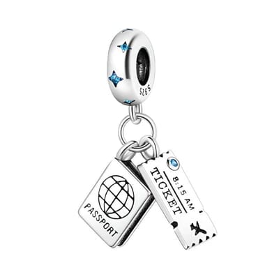 Fler® | Bedel | Past op populaire bedelarmbanden (standaard - 3mm) | Reizen Bedel met Paspoort en Ticket | Hangbedel Charm | 925 sterling zilver | Blauwe zirkonia | Valentijnsdag Cadeau | Sinterklaas kado | Kerstcadeau | Verjaardagsgeschenk