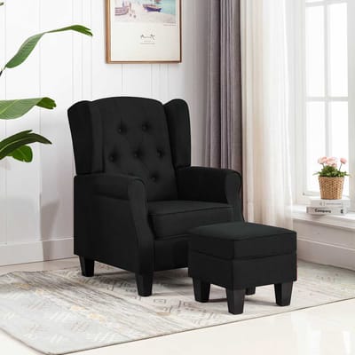 vidaXL - Fauteuil - met - voetenbankje - stof - zwart