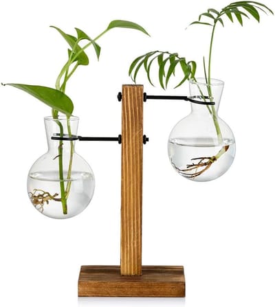 Station Met Houten Rek 2 Lamp Vintage Avocado Vaas Glazen Reageerbuis Vazen Voor Bloemen Acorn Plant Voor Thuis Tafel Bureau Indoor Decor
