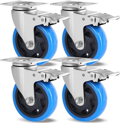 Set van 4 Industriële Zwenkwielen 100mm met 360° Rotatie en Remmen