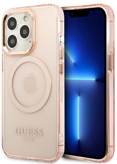 GUESS GUHMP13LHTCMP iPhone 13 Pro / 13 6.1" pink/pink hard case Gold Outline Translucent MagSafe
