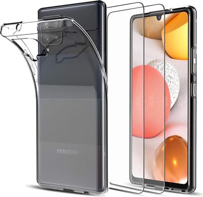 Silicone hoesje transparant met 2 Pack Tempered glas Screen Protector Geschikt voor: Samsung Galaxy A42 5G