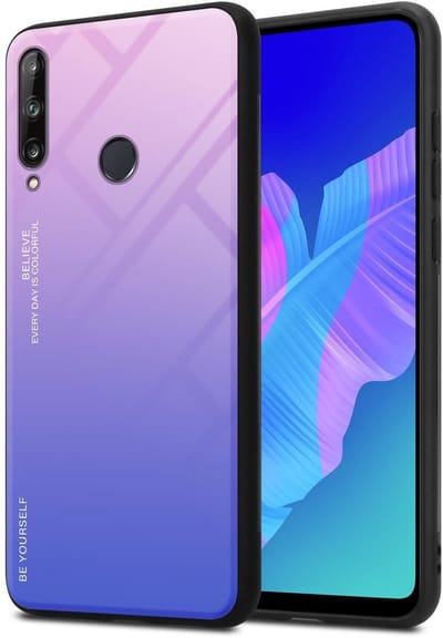 Cadorabo Hoesje geschikt voor Huawei P40 LITE E in ROZE - BLAUW - Tweekleurige beschermhoes van TPU-silicone Case Cover en achterzijde van gehard glas