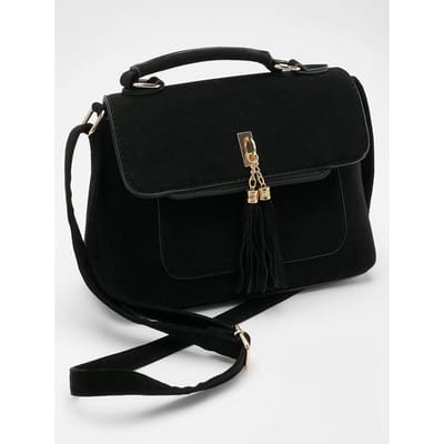 boohoo Dames Suedette Tassel Crossbody-tasje | Black