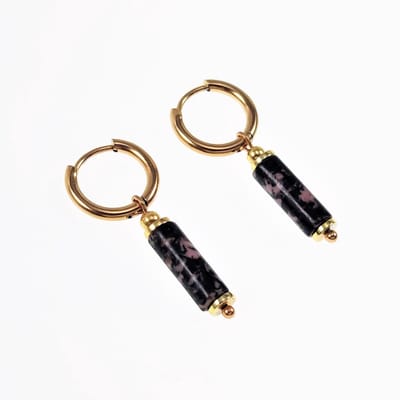 ∅14mm Oorringen Dames - Rhodochrosiet Steen - Oorhangers - Verguld RVS - Oorbellen met Buis Hangers